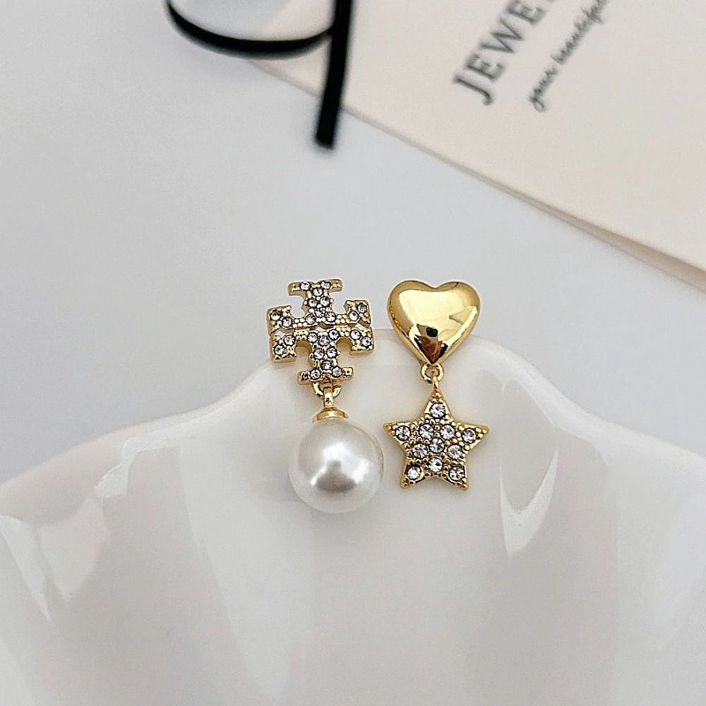 Tory Burch Collection Letter Star Heart Stud Drop Earrings